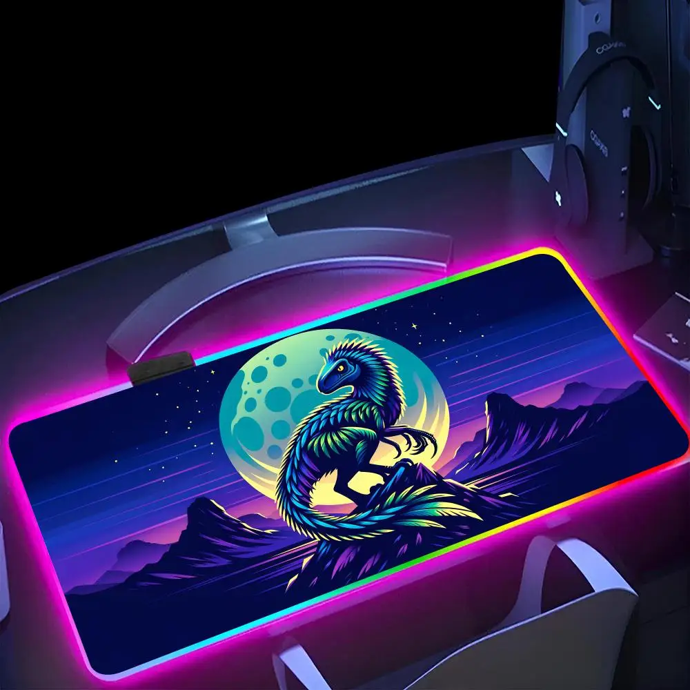 D-Dinosaures Mouse Pad 800x400mm RGB Pc Mouse Pad Mousepad LED Glowing Mouse Mats Rubber Gaming Computer Mausepad