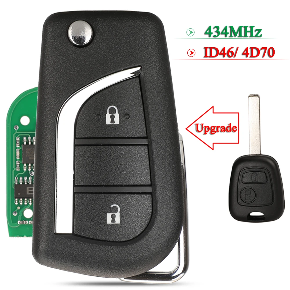 jingyuqin 2BTN Folding Remote Key 434MHz ID46/4D70 Chip 89785-0H901 Upgrade For Toyota Aygo Peugeot 107 106 Citroen C1 2005-2014