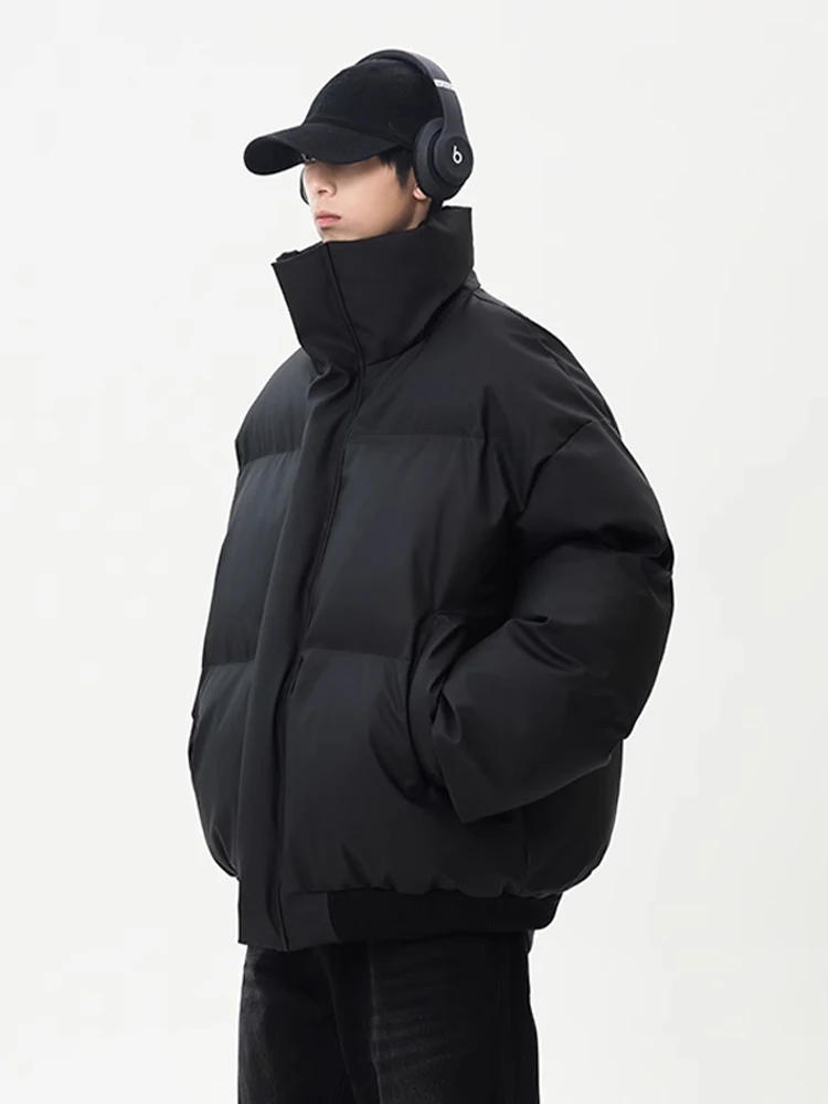 

Thiened PU Leather Cotton Jaet Men's ort Sle Winter Outerwear Bread Sle Faionable Cleanfit American Collar Coat