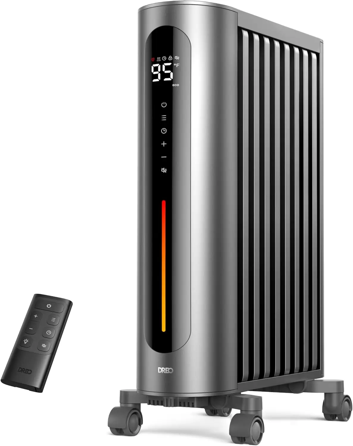 Oil Filled Radiator Heater, 1500W Radiant Heater with Remote Control, Digital Thermostat, 4 Modes, 24h Timer, 10 Safety Protecti