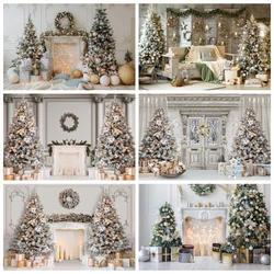 White Christmas Photography Backdrops Interior Fireplace Christmas Tree Home Decor Family Portrait Birthday Party Background