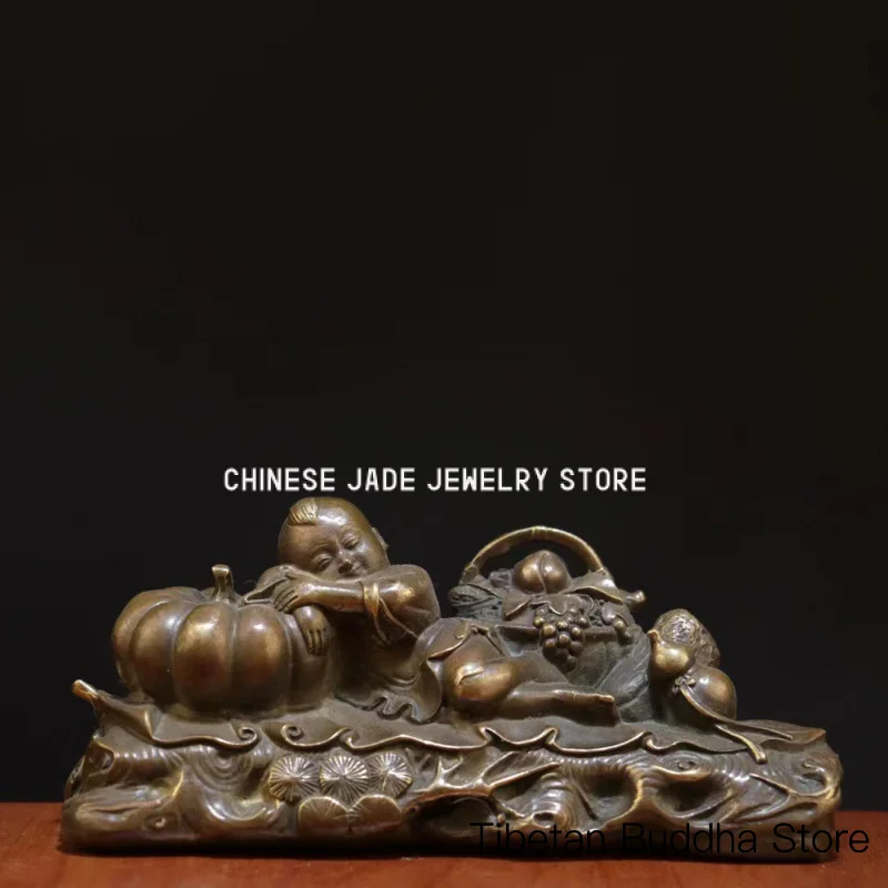 Antique-style bronze Maitreya Buddha ornament for prosperity and peace, large-bellied brass Buddha statue for home decoration, c