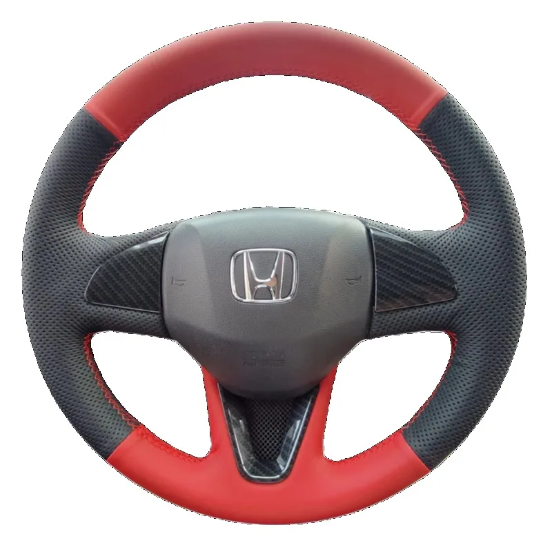 For Honda Fit 2014 Honda Vezel 2015 2016 2017 DIY red Leather Car Steering Wheel Cover Full Coverage Steering Wheel Accessory