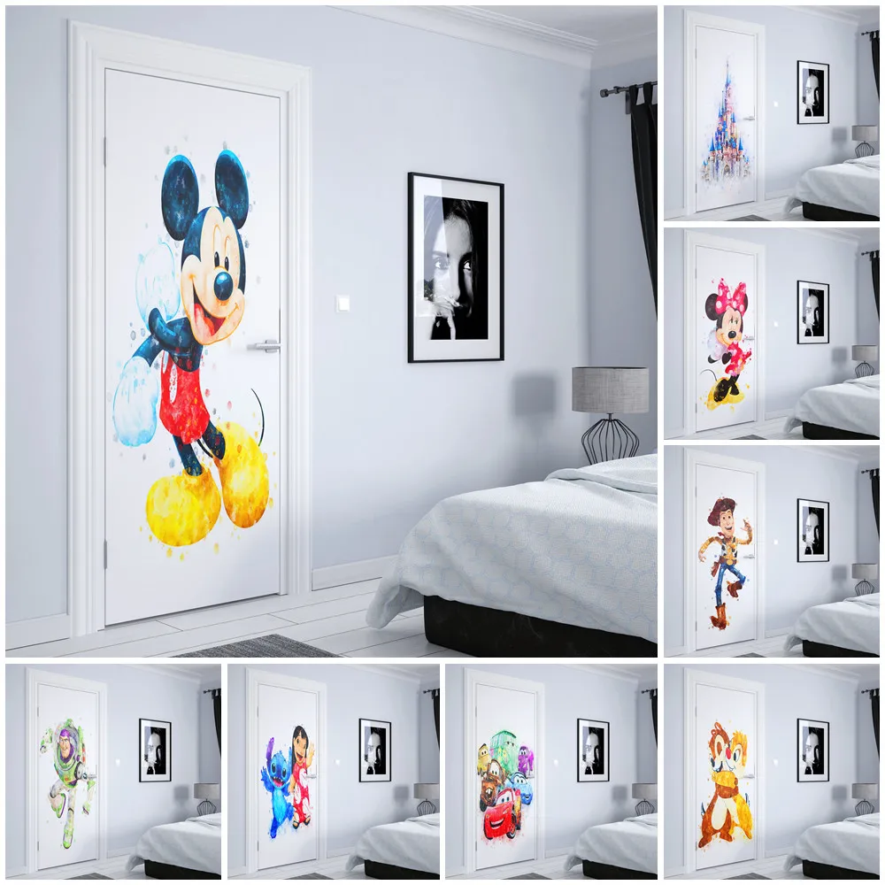 Disney Mickey Frozen Lilo & Stitch Toy Story door decoration Nursery Kids Room HD Door stickers Aesthetic posters Wall Sticker