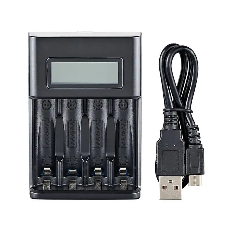 Battery Charger 4 Slot Charging Slot With Smart LCD Display For AA/AAA Batteries Over-Charge Protection