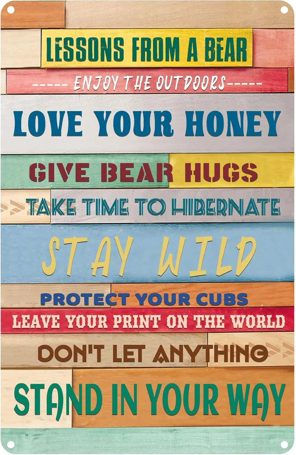 Funny Lesson from a Bear Metal Tin Sign Wall Art Decor Rustic Bear Advice Sign for Home Country Decor Gifts 8x12 Inch