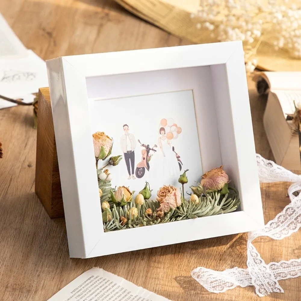 Wooden 3D Picture Frames Depth 3cm Square 6/8/10in DIY Photo Frame Handmade Specimen Display Home Decor Holder for Dried Flower