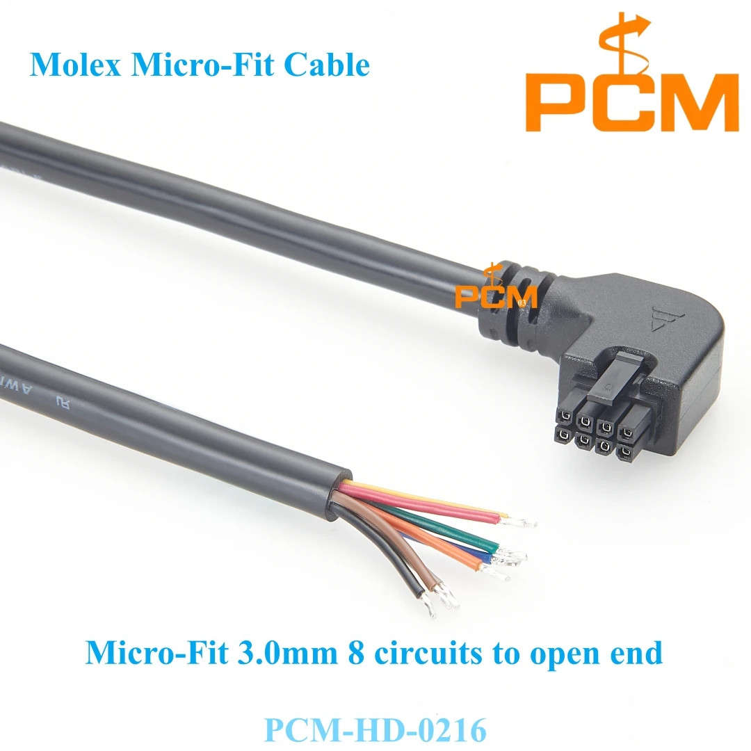 8 Pin Micro-Fit 3.0 Molex Right angle female Connector to Pigtail Wire board Dual Row Power Signal Cable Assembly