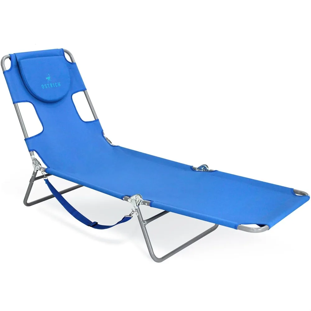 

Beach Lounge Chair, Folding & Reclining Outdoor Chaise Lounger, Blue - Portable Adjustable Recliner Chair,, Customized