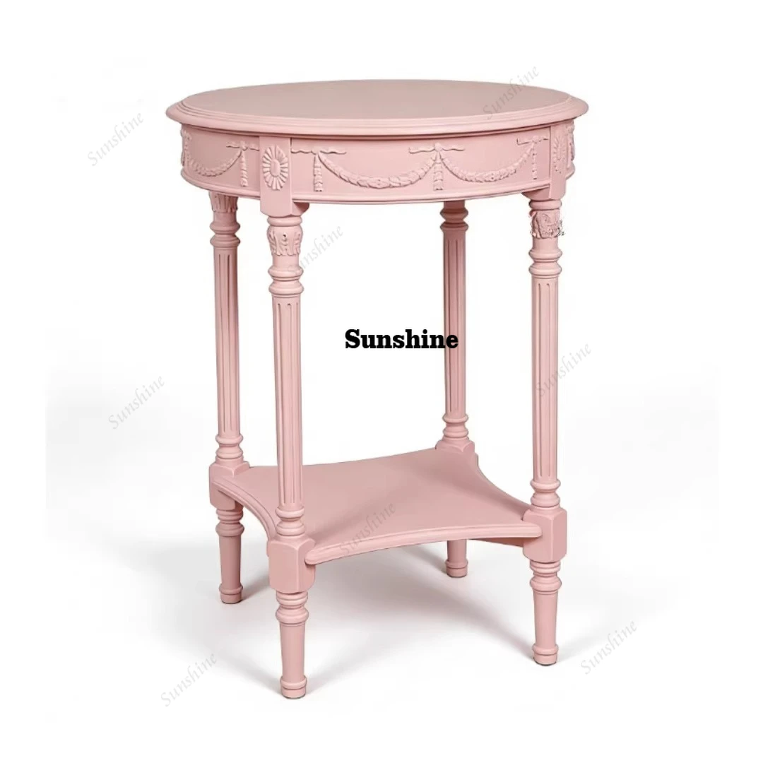 French retro carved living room wooden coffee table sofa edge bedroom bedside table