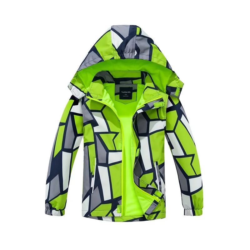 

Boys Waterproof Contrast Geometric Line Fleece Lined Zip Hiking Jacket School Kid Track Coat Child Windbreaker Outfit Top 3-12Yr