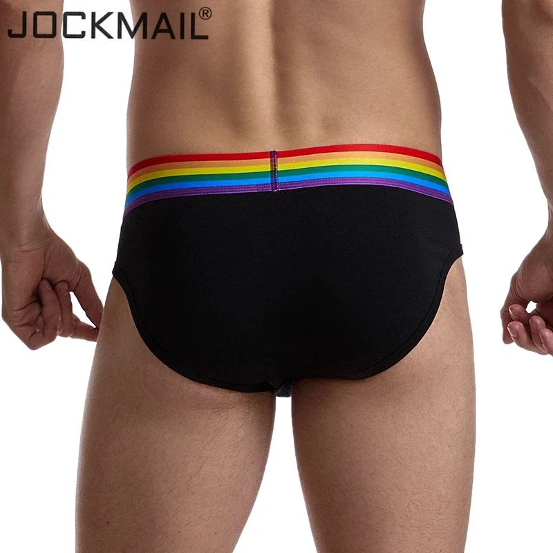 JOCKMAIL Men Briefs Underwear Sexy Breathable Rainbow Stripes Underpants Comfortable Underwear Shorts Cueca Gay Male Panties Hot