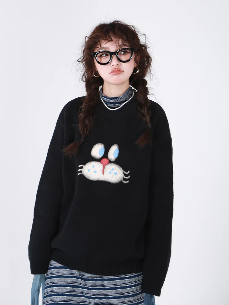 

Оригинальный зимний вязаный свитер для пары с принтом, простой женский уличный хлопковый свитер, длинный круглый топ