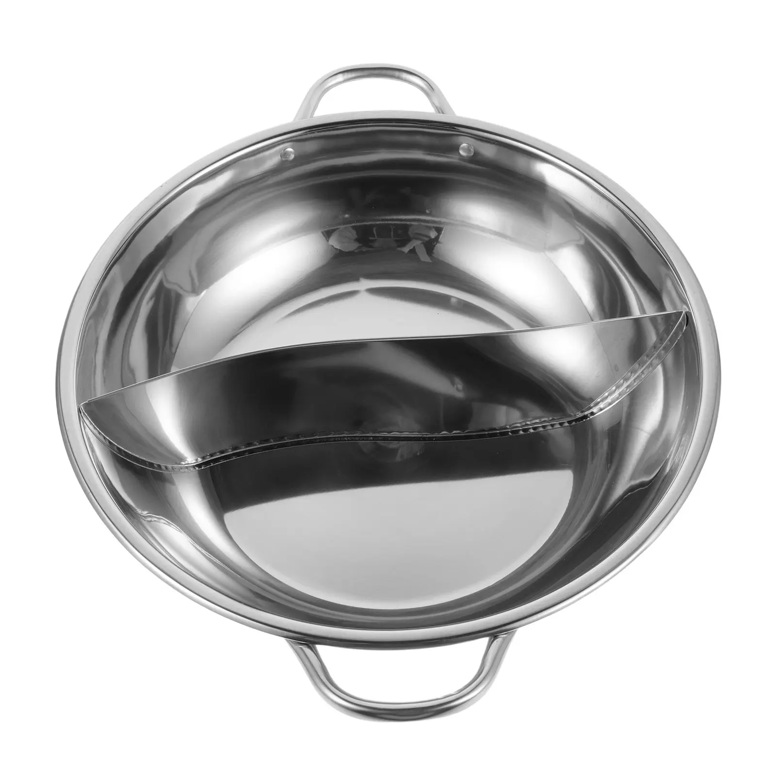 

Stainless Steel 14 Inch Divided Hot Pot Dual Broth Cooking Pot Elegant Table Presentation for Indoor Outdoor Use