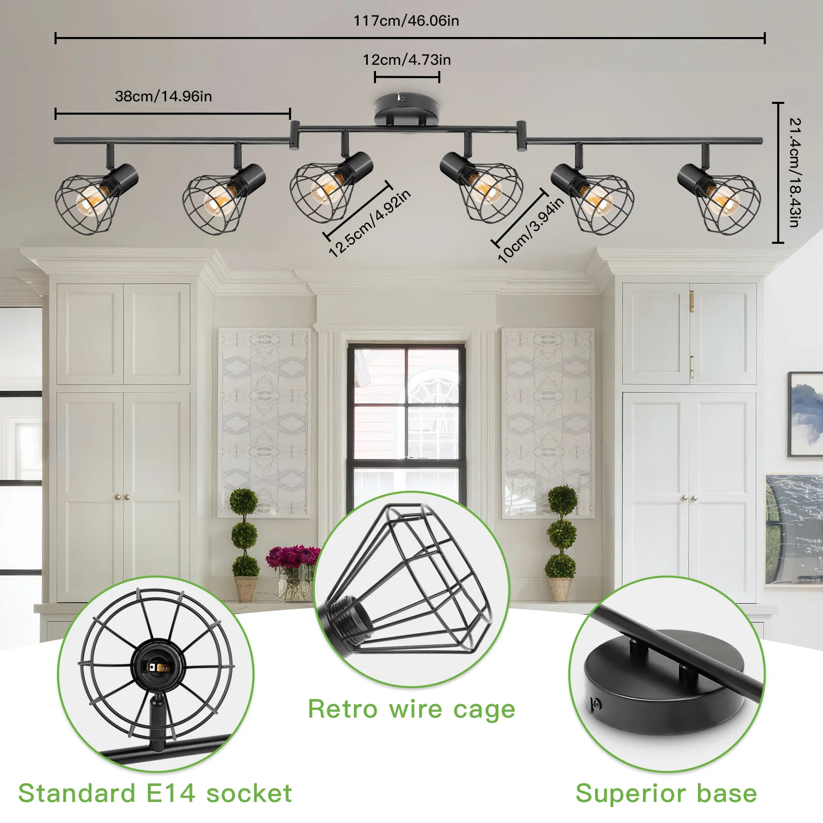 Kimjo 6-Wege-Deckenleuchte LED drehbare Küchen leuchten Deckens trahler Decken Decken schwarzer Draht käfig e14