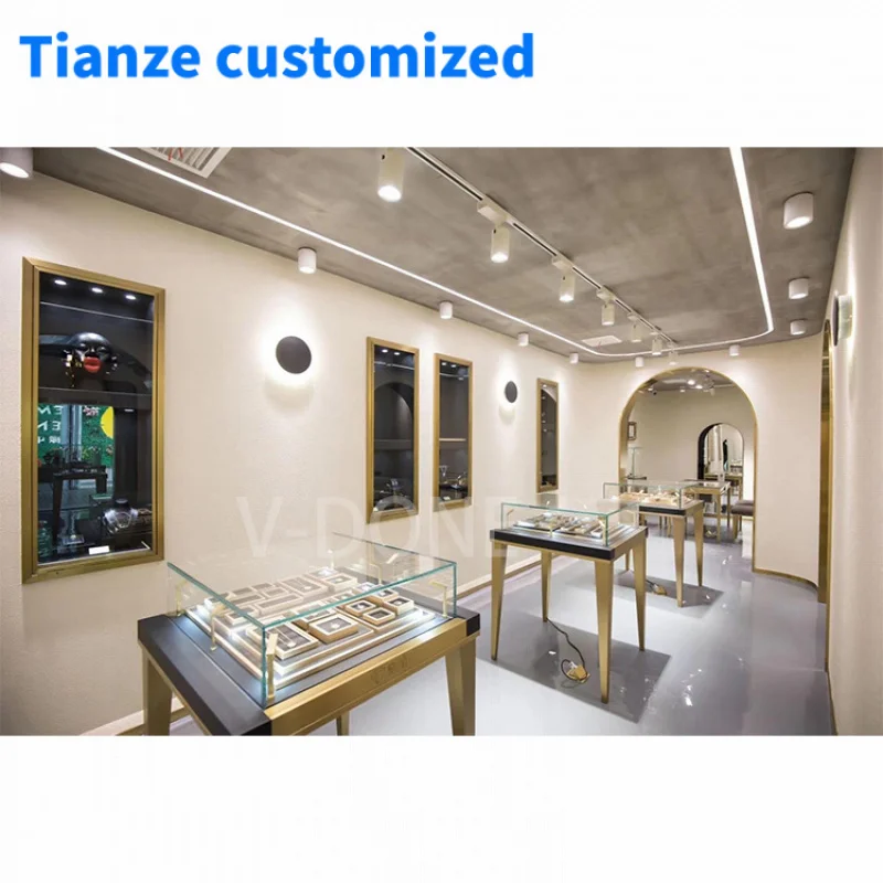 [Customized]Hot Sale High End Glass Metal Frame Drawer Display Store Jewelry Showcase Jewelry Showcase Showcase Layout