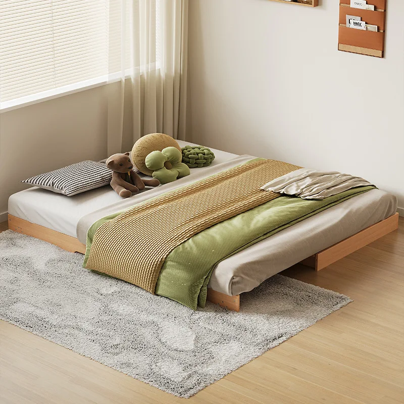 Nordic simple beech tatami bed modern 1.8 meters 1.5 solid wood doublebed telescopic no bedsidebed frame shortbed