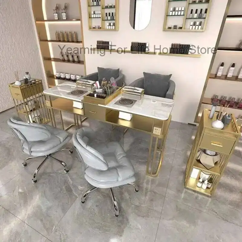 Barbershop Workstation Table Stand Accessories Manicure Nail Beauty Nail Table Modern Receptio Tavolo Per Unghie Salon Furniture