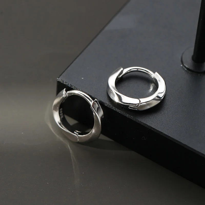 12MM Hoops Earrings For Men Jewelry Personality 925 Sterling Silver Earrings Male Party Accessories