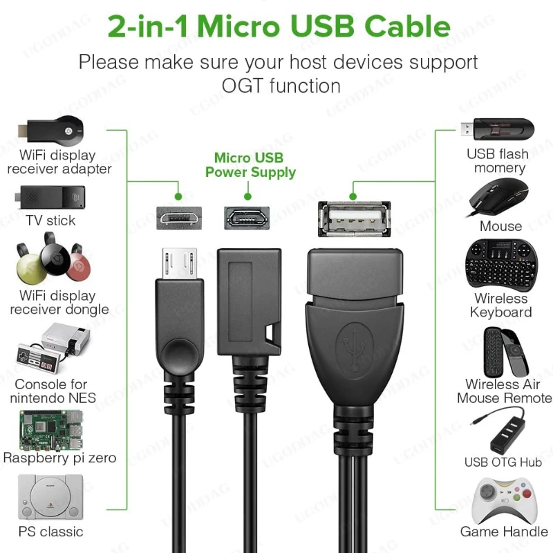 미니 마이크로 USB OTG 어댑터 호스트 전원 Y 분배기 USB-마이크로 5 핀, 남성 여성 케이블 화재 스틱 안드로이드 전화 액세서리