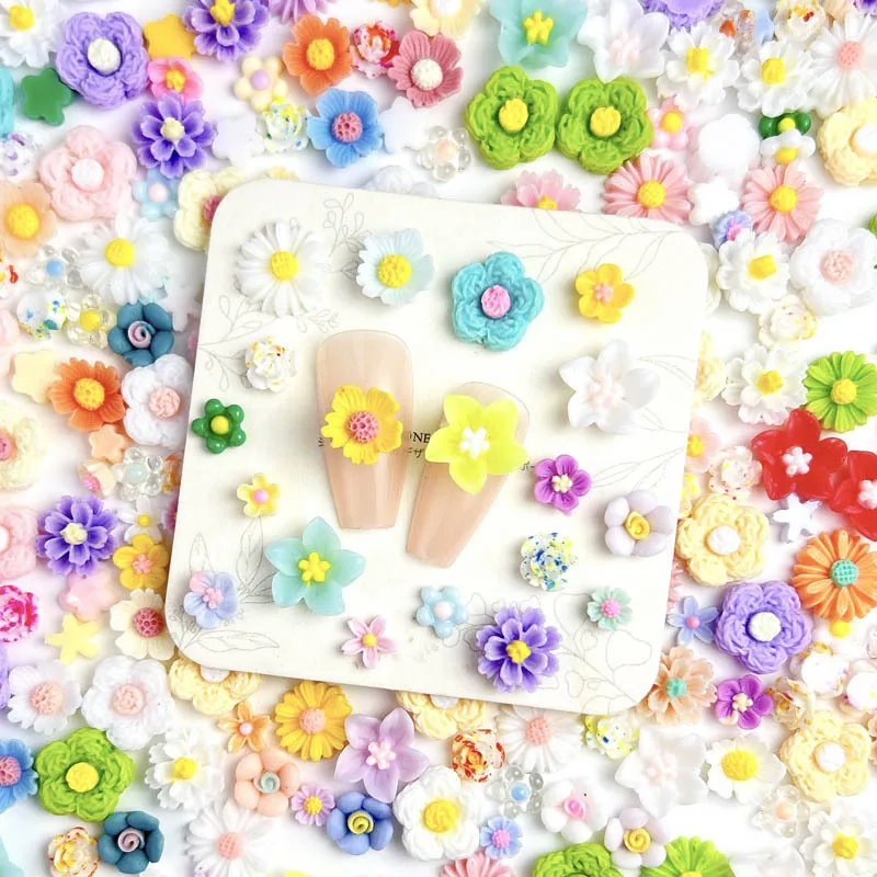 Resin Randomly Mixed Daisy Rose Nail Art Charms Dopamine Flower Series Nail Decoration Accessories Handmade DIY Nail Hairpin