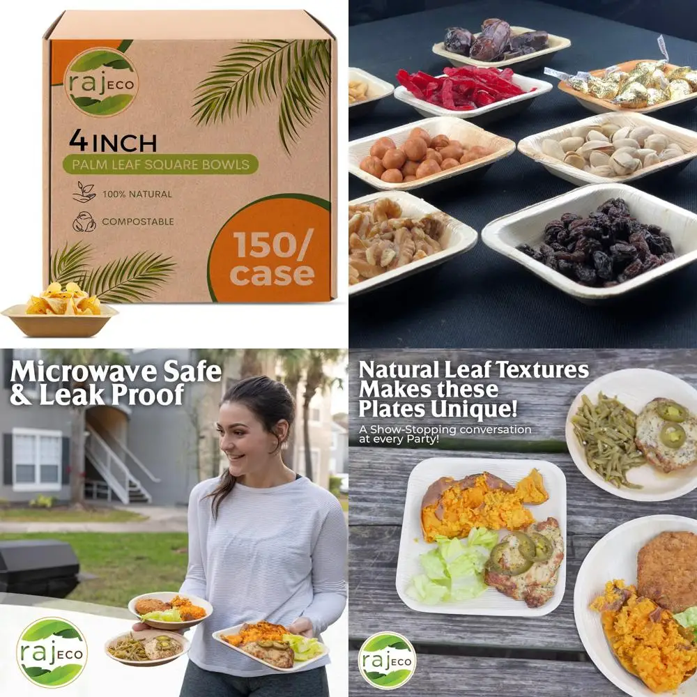

Disposable Square Palm Leaf Bowls, 150 Pack, Strong and Decorative, Eco-Friendly Compostable Serving Bowls for Parties and Event