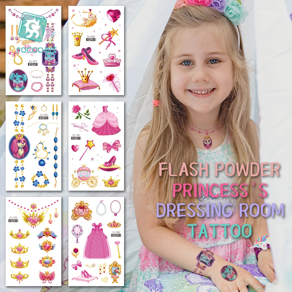 12Sheets Birthday Gifts Glitter Tattoos for Girls Fake Kids Tattoos for Girls, Princess Temporary Tattoos Sticker