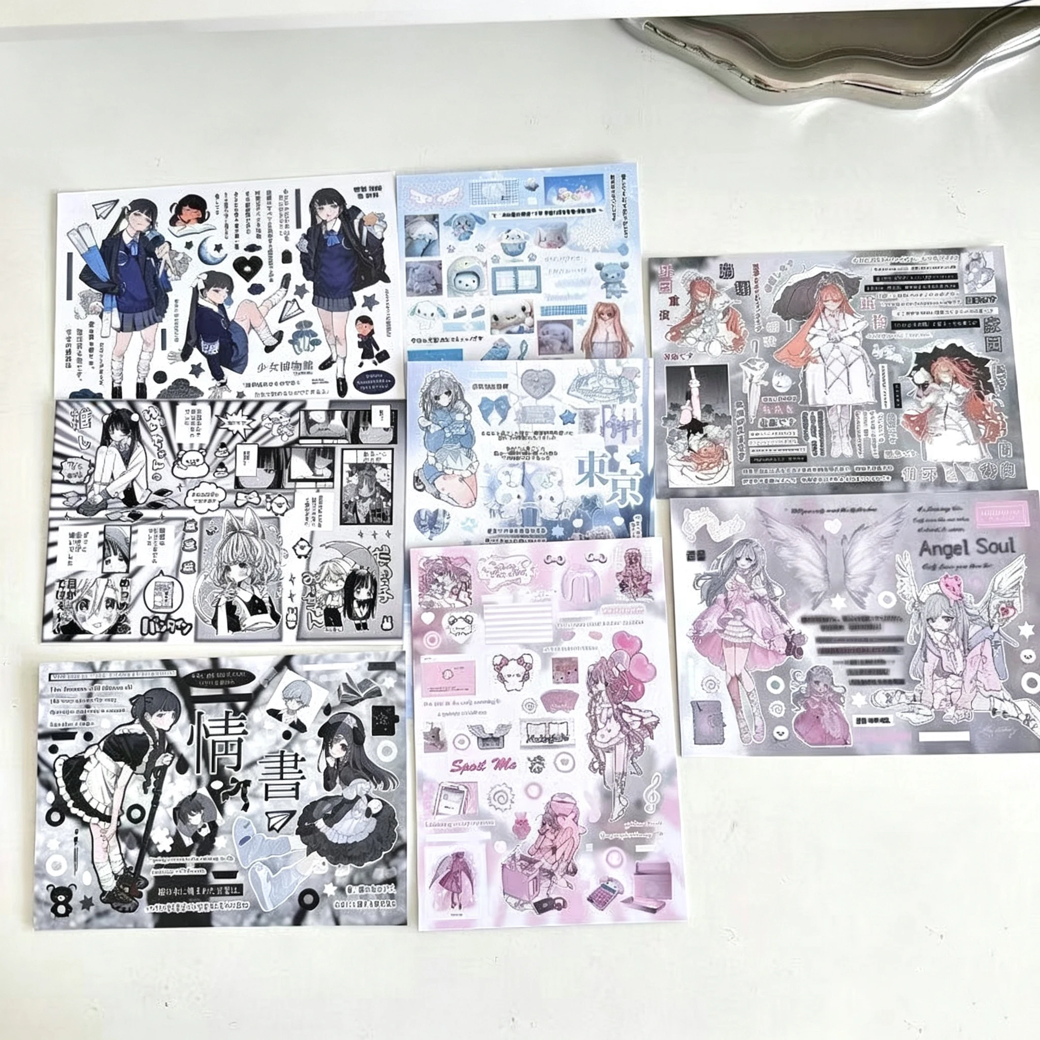 Korean-style Kawaii 8PC Mix Double Transparent Books Single Purchase Character Glossy Film Mixed Stickers Cut Film Stickers Gift
