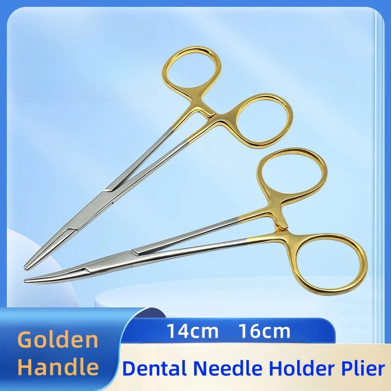 14cm 16cm Stainless Steel Golden-Handle Needle Holder Surgical Plier Scissors Dental Needle Holder Multifunctional Instrument