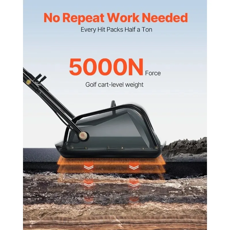 Electric Plate Compactor, 130W Power, 5 kN Force, 3.9 in Depth, High Efficiency for Driveway, Pavement & Landscaping