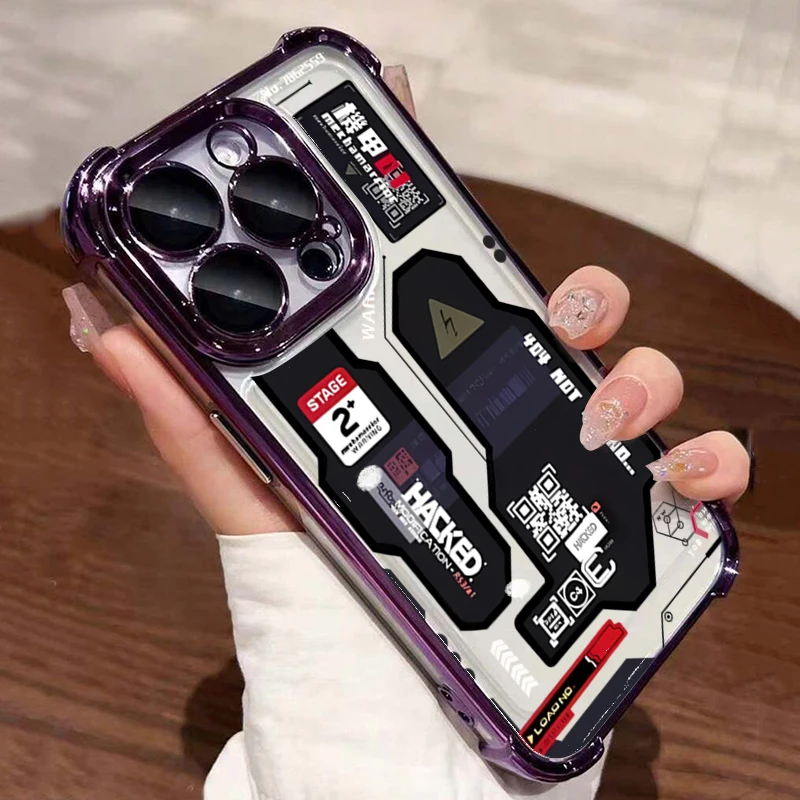 Mecha-Style الكتابة على الجدران مطلي وسادة هوائية جراب هاتف آيفون 11 12 13 14 15 16 17 برو ماكس زائد 17 غطاء سيليكون واضح الهواء