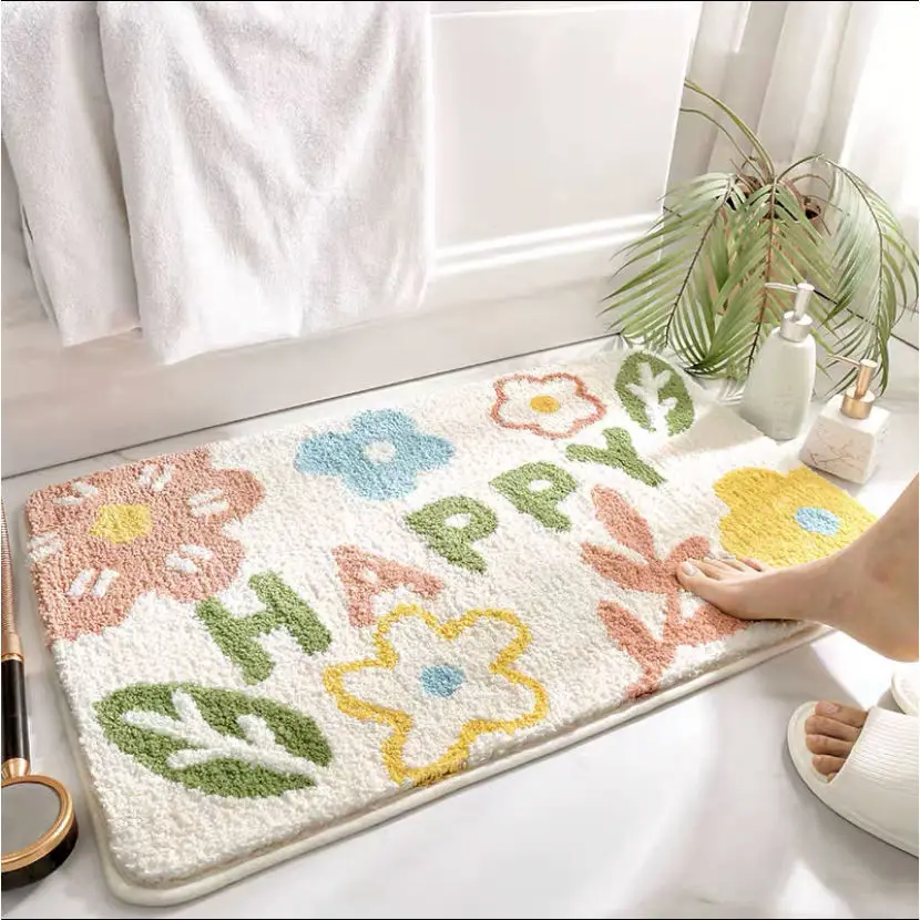 Latest Bath Mat Anti Skid Super Absorbent Floor Mat Towel With Flower Pattern For Bathroom Quick Dry Rug Bathroom Tub Mat Home