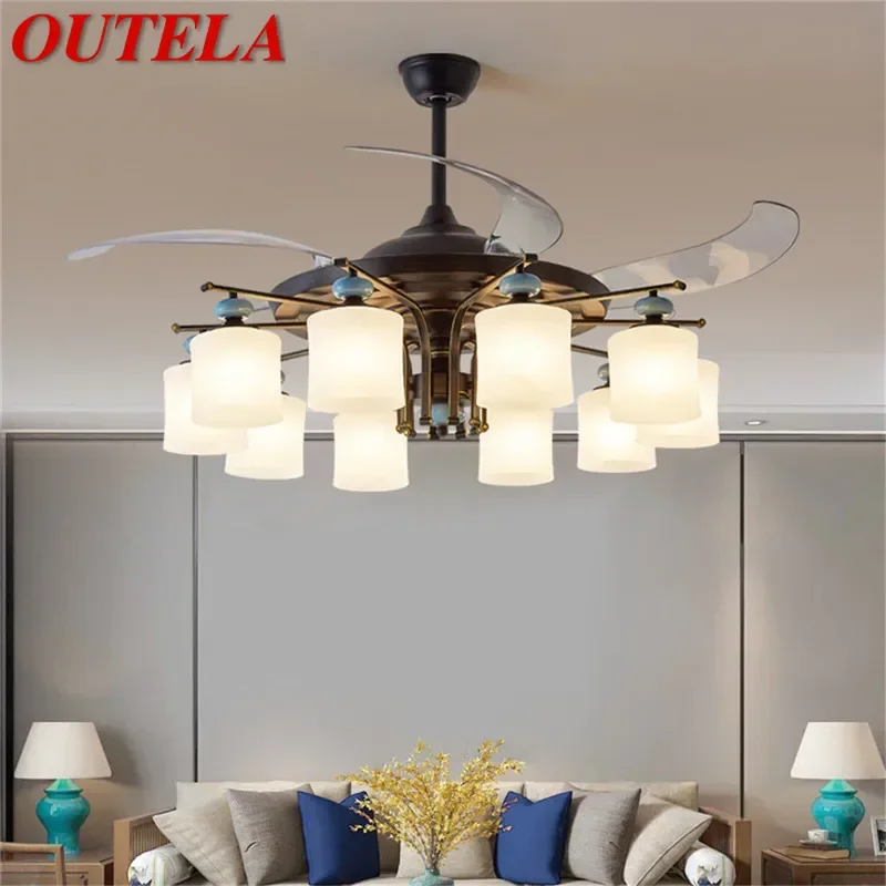 

OUTELA Modern Stealth Fan Light Luxury Living Room Restaurant Bedroom Ceiling Fan Light Remote LED Electric Fan Light