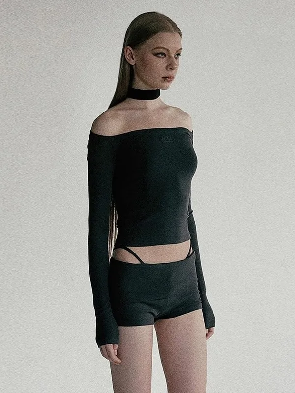 

American Sle Hot Girl Color One oulder Long Sve T-irt Women Slimming Base Layer Top Trendy Cotton Breathable