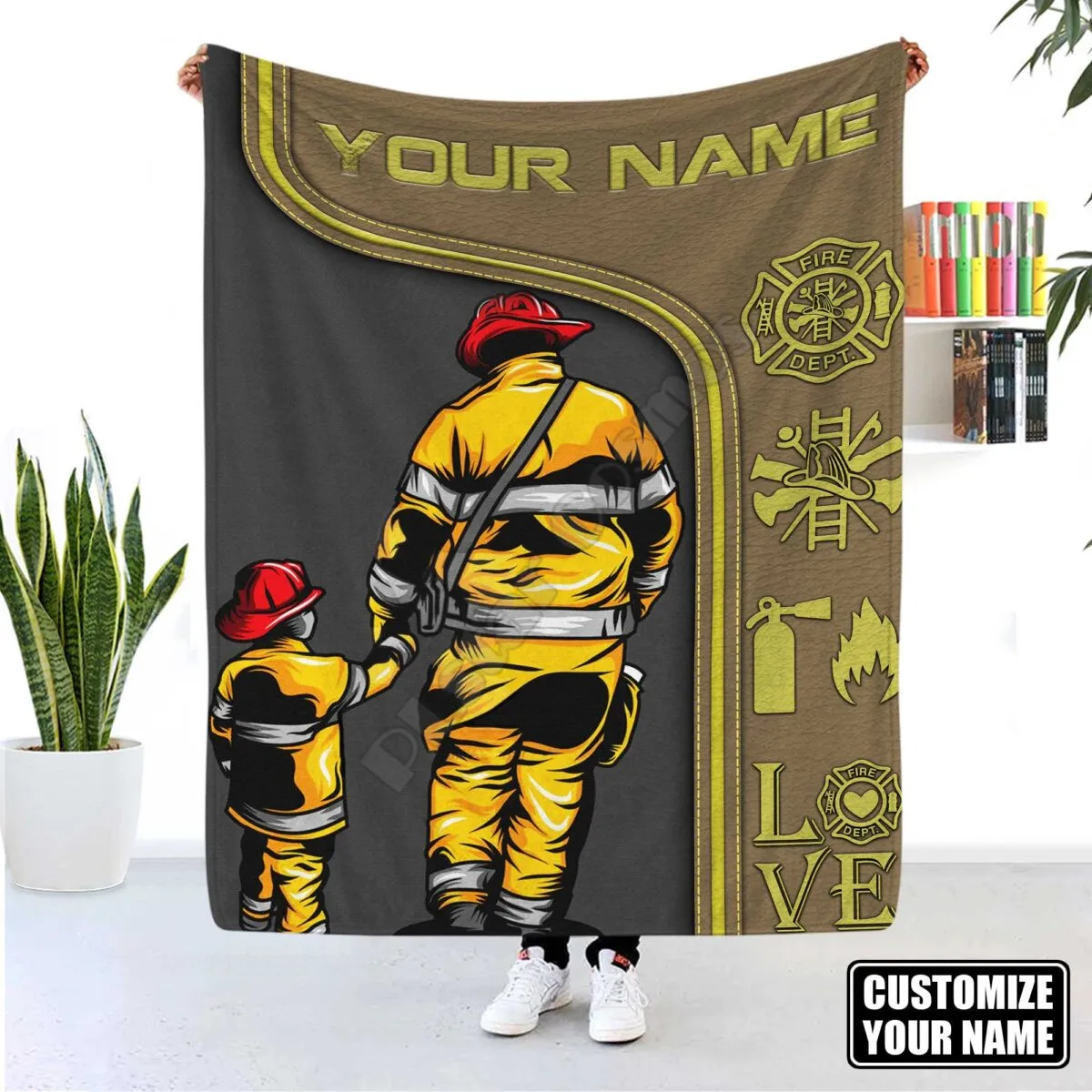 Customized You Name Love Firefighter Flannel Blanket Full Overprinted Blanket Kids Adult Soft Bed Cover Sheet Plush Blanket