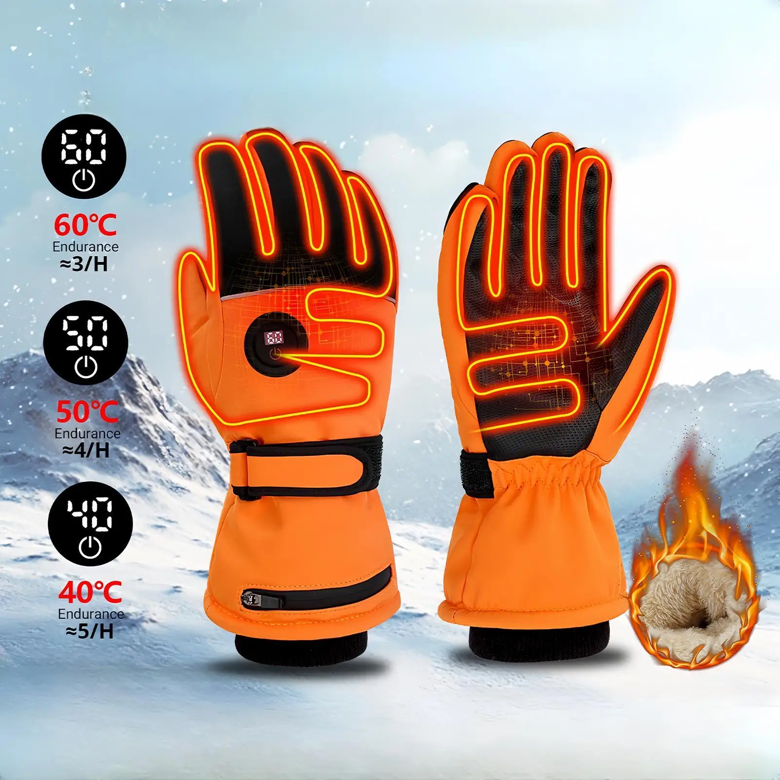 Electric Heated Gloves Hand Warmer Gloves Touch Screen Waterproof Rechargeable Reflective Heated Running Gloves  for Men & Women