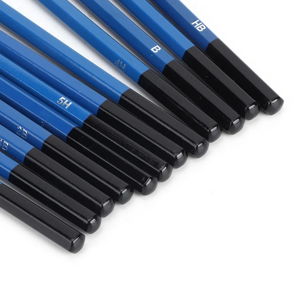 12PCS 6.89in Sketch Pencil Set Tin Container Hard Shell Storage Art Drawing Pencils Complete Matching Parts 7.48×4.53×0.55in