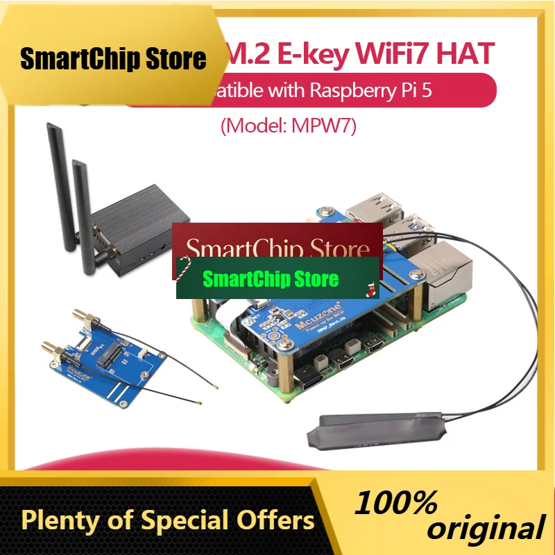 SmCp(Model:MPW7) PCIe To WiFi7 Expansion Board For Raspberry Pi 5, Support BE200,WiF6E AX210,AX200, Compatible With AI Google TP