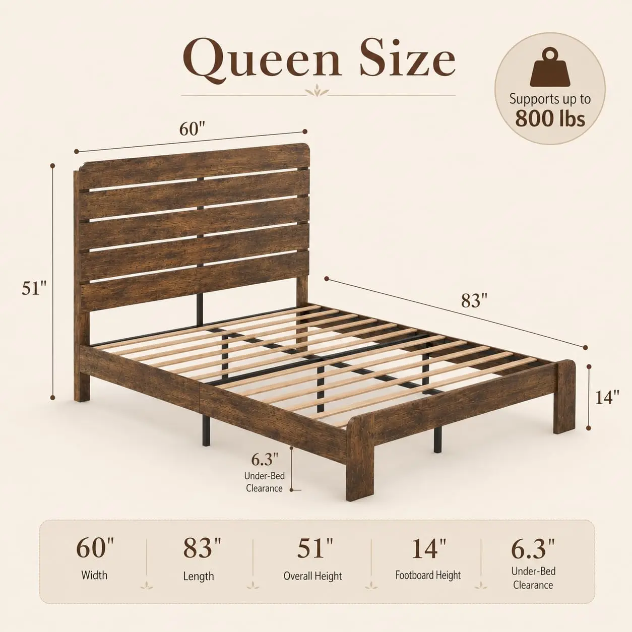 Queen Size Bed Frame with Headboard Farmhouse Metal Wood Platform | Heavy duty queen size bed frame with metal wood, Customized - view 2