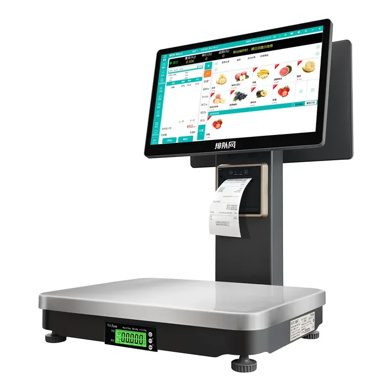 Smart Touch Screen POS Machine Weight Digital Ai Scale with Label Printing Ai Recognition Cash Register Pos Systems