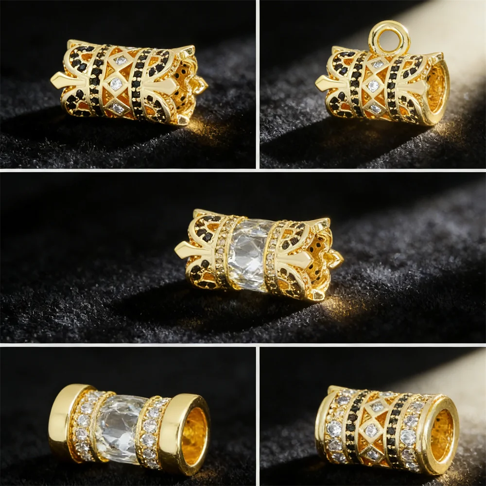 

4Pcs Beads Handmade Brass Hollow Cylinder Zircon Charm for DIY Jewelry Bracelet Necklace Accessorie Shiny Daily Party Wear Parts
