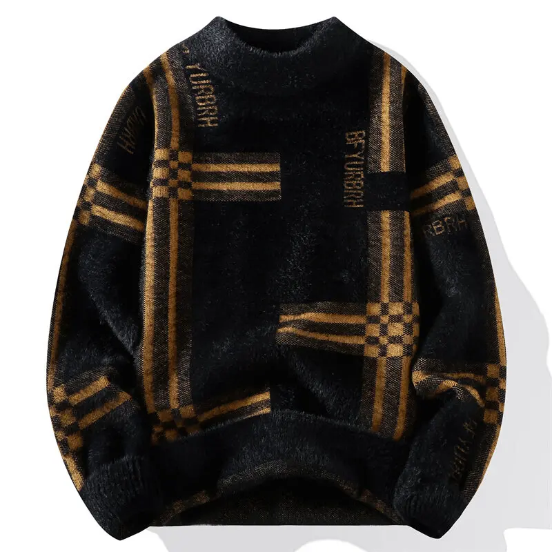 男性用の対照的な色のラウンドネックニットセーター,ジャカードセーター,厚くて暖かいニット,トレンディ,秋,冬