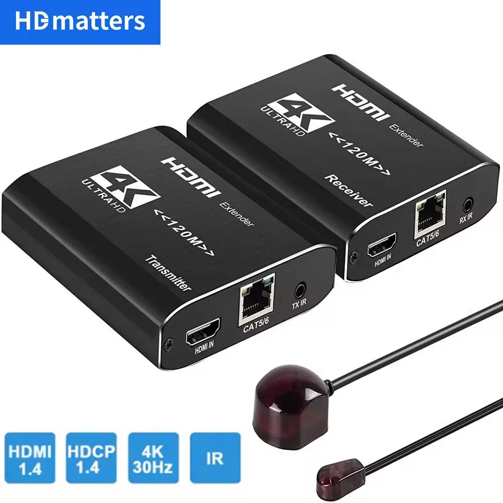 4K HDMI Extender over cat5e/6 cable one to many Cascade Extender HDMI over Ethernet for PC laptop HDTV DVD 4K 30Hz HDMI Loop IR