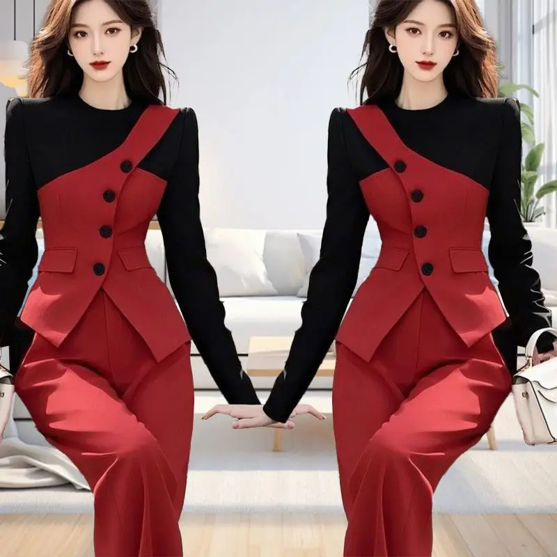 

Fashionable Women's Set Spring and Autumn Korean Version Temperament High-end Sense Top and Pants Two-piece Set