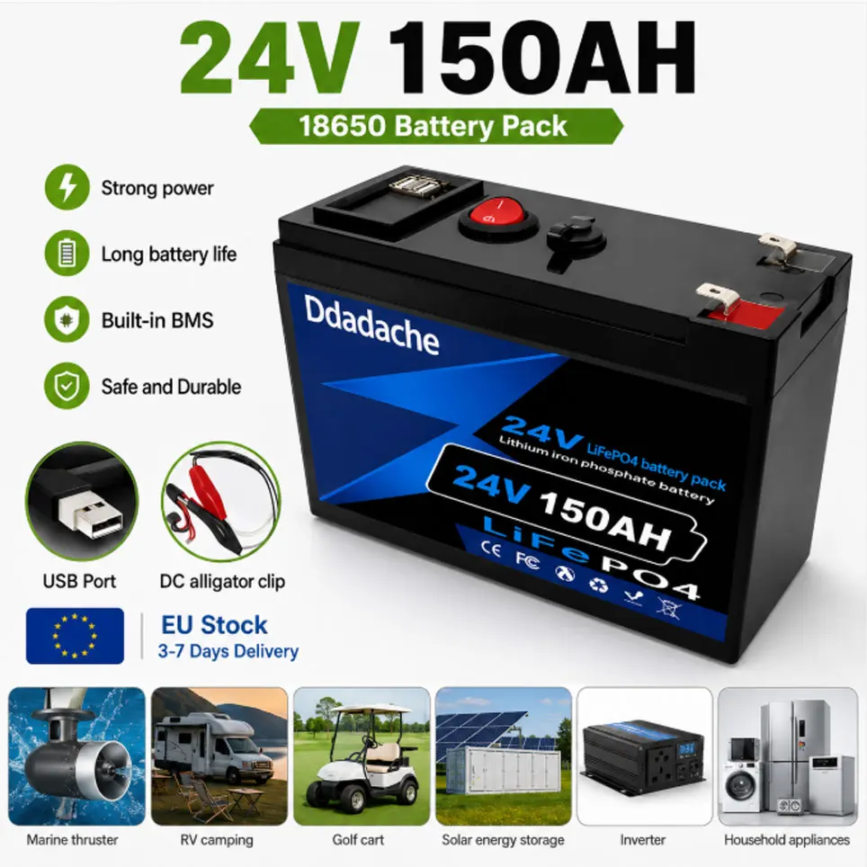 EU-Lokalversand 24V 150Ah Eingebautes BMS Lithium-Akku für Wohnmobil, Yacht, Kabine, Solarenergiespeicher