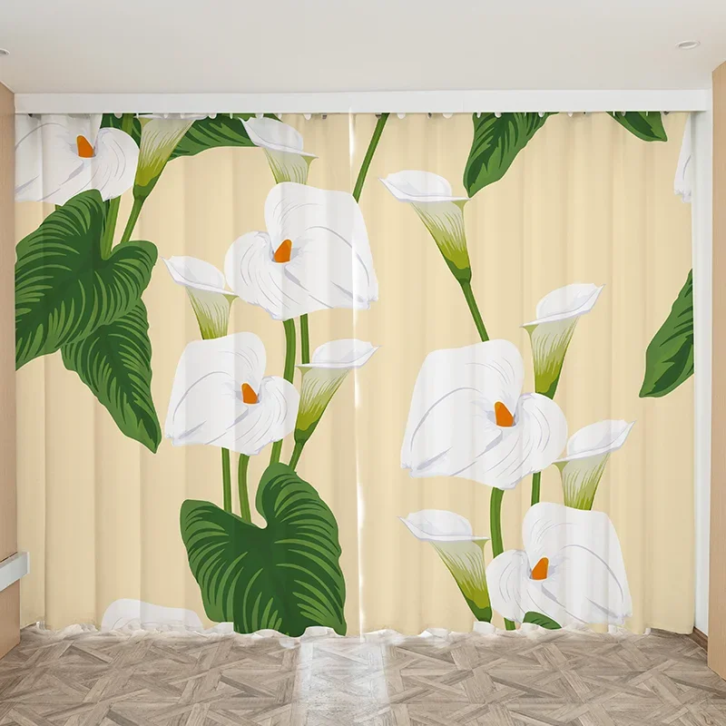 Modern Simple Luxury High Shading Curtain Green Fresh Ins Style Calla Lotus Flower Bedroom Living Room Balcony Blackout Drape