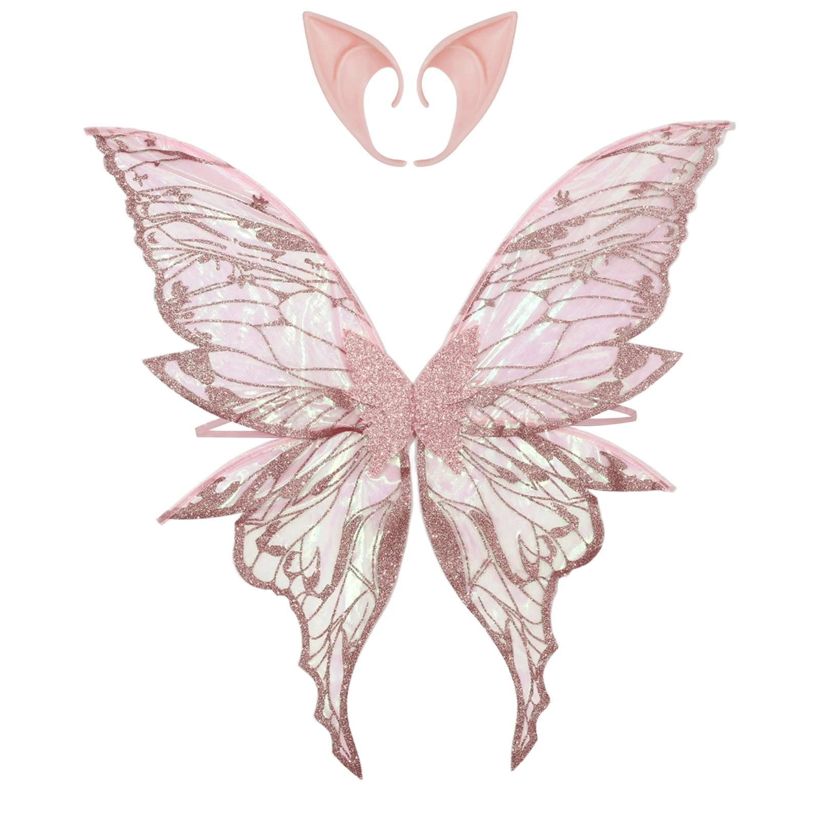 Cute Butterfly Wings Princess Angel Wings with Elf Ears Halloween Role Play Accessories for Women Girls Bachelor Parties Props
