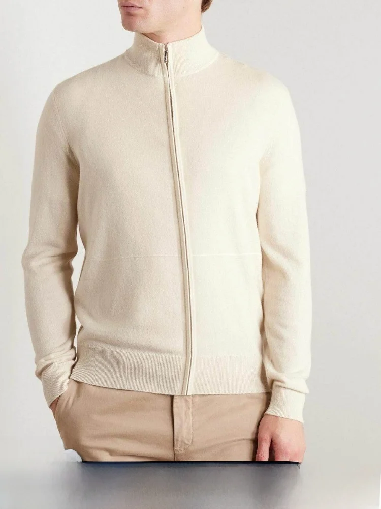 

Красивый мужской вязаный открытый кардиган из мериносовой шерсти и шелка, свитер с двойной молнией и воротником-стойкой, высокое качество Sl Long Sve