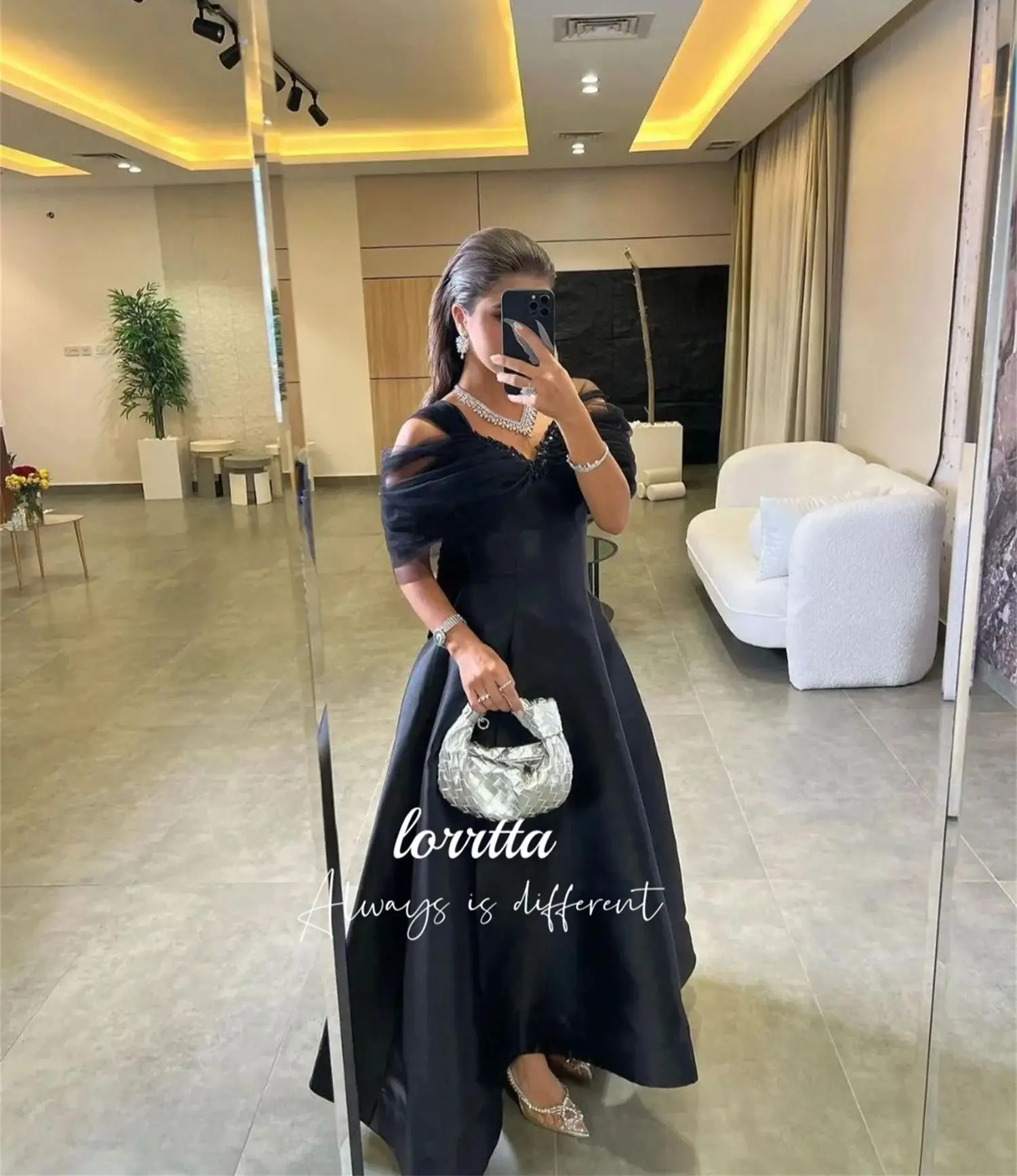 Lorrtta Evening Dress Grace Satin Black Line A Eid Long Party Dresses for Formal Occasions Luxury Robe De Soiree Femmes Prom