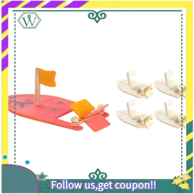 

(New) 10X DIY Wooden Sailboat Rubber Band Paddle Boat Paint Decorate Wooden Sailboat Embryo Model Handmade Materials Craft Kit